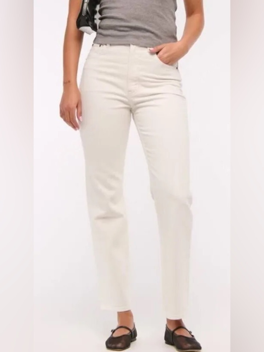 Abercrombie & Fitch High-Rise Straight Leg Jeans in Off-White